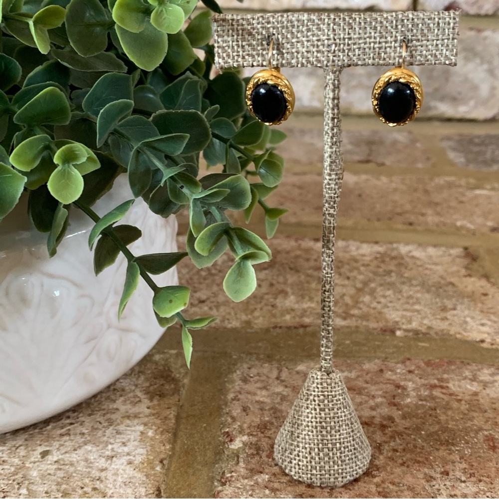 Vintage | Black & Gold Tone Dangle / Drop Earrings